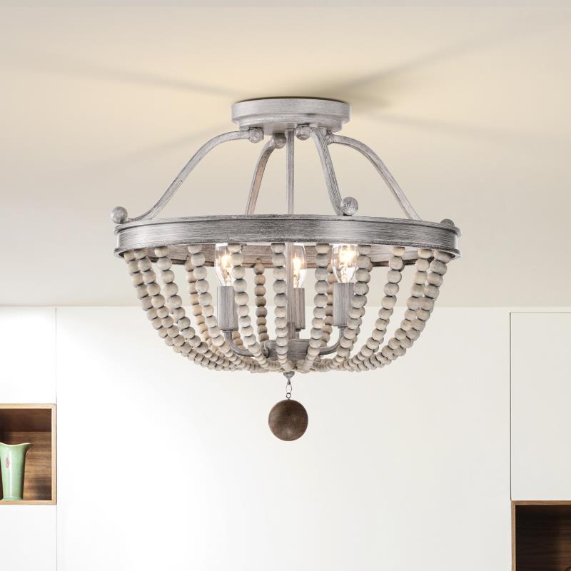 IM Lighting 3-light Retro wood bead texture chandelier ceiling lamp bedroom living room
